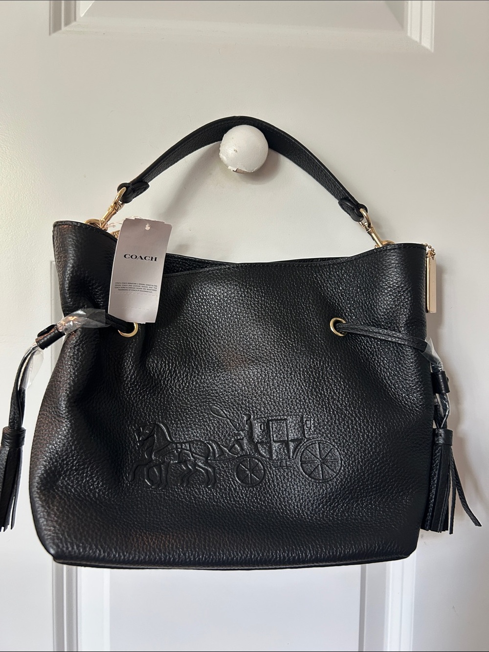 Coach Black Pebbled Leather Shoulder Hobo with Carriage Emboss